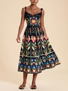 Travachic Women's Floral Print Pleated Casual Everyday Summer Midi Strap Dress - Multicolor - View 5