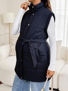 SHEIN Maternity Solid Color 3-In-1 Casual Daily Outerwear - Navy Blue - View 3