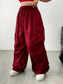 SHEIN Tall CURVE 大尺碼女款純色休閒百搭日常穿著長褲 - Merry Berry - 查看 3