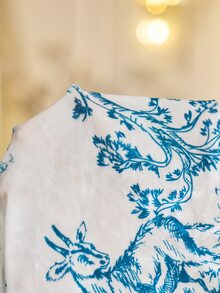 MuseNap CURVE Elegant Premium Champagne Velvet Printed Exquisite Button Long Sleeve Long Pants Plus Size Pajama Set - Blue - View 7