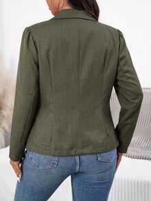 SHEIN PETITE CURVE 小碼大尺碼女款秋冬新款時尚休閒西裝外套 - 軍綠色 - 查看 2