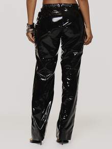 MUSERA Black Vinyl Low Rise Flare Trouser Pants Autumn Fall Winter Coolgirl Rave Festival Halloween Ultra M - Black - View 4