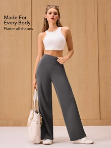 OutZeal Women Sports Pants Solid Color Casual Yoga Studio Soft High Waist Wide Leg Active Bottom For Spring Summer - Dark Grey - View 2