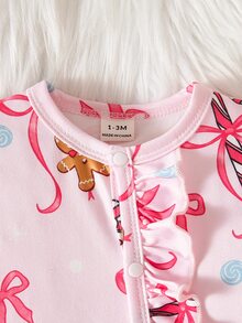 SHEIN 新生兒女嬰連身衣蝴蝶結套裝 2件組 秋冬針織印花輕便蝴蝶甜美風 日常戶外穿著 駱駝色、薰衣草紫、粉紅色 - 粉色 - 查看 7