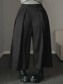 Maweii Plus Size Black High Waist Pleated Wide Leg Suit Pants - Black - View 4