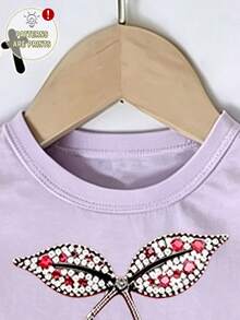 SHEIN (1 Pc) Baby Girls Casual Fresh Cute Minimalist Shiny Cherry Leaf Pattern Basic Purple Short T-Shirt Innerwear, Spring Summer Autumn Winter - Purple - View 5