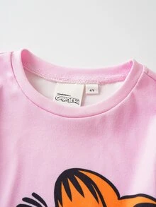 GARFIELD | SHEIN 女童卡通圖案長袖上衣與長褲休閒日常居家睡衣套裝 - 粉色 - 查看 3