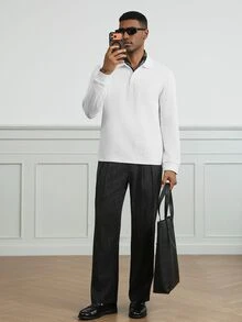 HUEFORM 2026春夏男士白色3D紋理提花長袖 Polo 衫，休閒簡約商務風 - 白色 - 查看 4