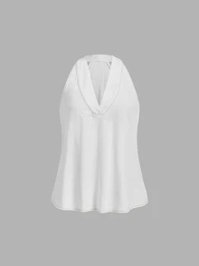 LUMIGAL Plus Size Women's Deep V-Neck Casual Halter Denim Top - White - View 5