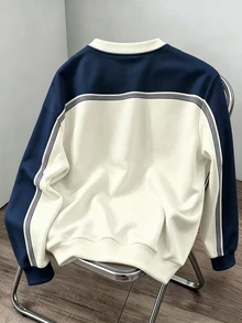 Daypath 男士字母圖案拼色運動衫，對比色圓領落肩套頭衫，適合休閒街頭風、日常穿著與週末出遊 - 彩色 - 查看 2