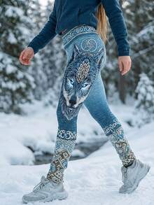 EMERY ROSE Plus Size Women's Boho Geometric & Print High Waist Stretchy Leggings,Casual Workout Active Skinny Yoga Pants - Multicolor - View 3