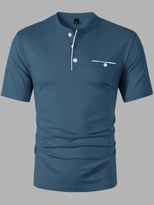 Manfinity Homme Men's Colorblock Casual Daily Short Sleeve T-Shirt - Dusty Blue - View 3