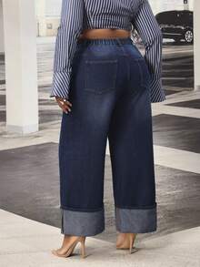 Slaydiva Cowgirl Outfit Plus Size Women's Blue Non-Stretch Cuffed Straight Leg Jeans - Dark Wash - View 2