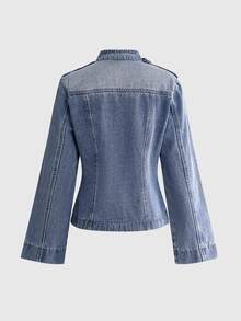 ROMWE Hippie Women's Autumn/Winter Washed Denim Jacket With Contrast Buttonholes - Medium Wash - View 2