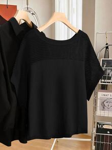 Lacomfia Plus Size Minimalist Fashion Hollow Out Pullover Sweater For Daily Wear - Black - View 2