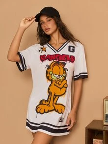 GARFIELD | SHEIN Women's Cartoon Printed Short Dress - White - View 6