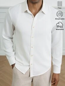 HUEFORM 男士 Old Money 風格白色亞麻混紡寬鬆版型襯衫，極簡基礎單品，質感高級，適合日常穿著 - 白色 - 查看 6