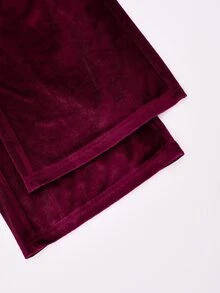 SHEIN 青少年女孩天鵝絨吊帶褲連身褲 酒紅色素色寬腿褲 休閒時尚套裝 - 酒紅色 - 查看 7
