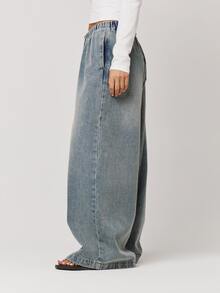Musera Petite Grey Drawstring Denim Trousers Autumn Winter Back To School Daily Everyday - Blue - View 5