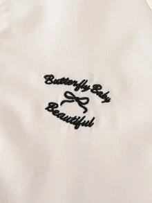 SHEIN Sparklyn 女童休閒夾克套裝，字母刺繡，適合秋冬戶外散步、旅行，長袖，春秋套裝 - 杏色 - 查看 6