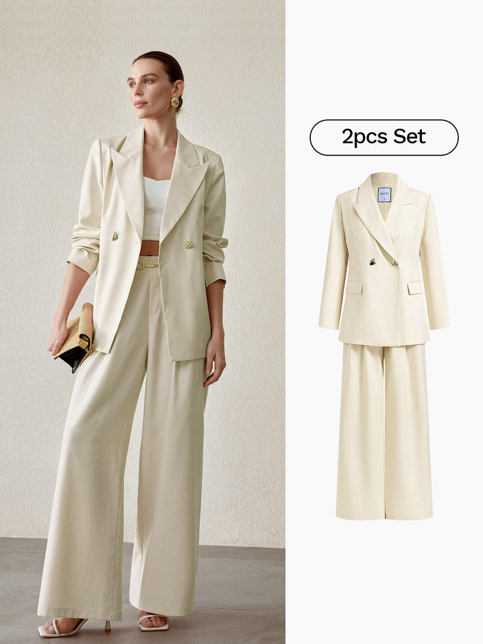 MOTF WOMEN'S FASHION ELEGANT HIGH-END DOUBLE-BREASTED JACKET AND PANTS 2 PIECES SET