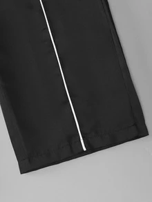SHEIN 青少年酷感百搭夏季品牌運動抽繩黑色寬鬆工裝直筒長褲 - 黑色 - 查看 5