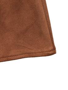 Balvessa Women's Solid Color Notch V-Neck Pocket Casual Dress - Coffee Brown - View 3