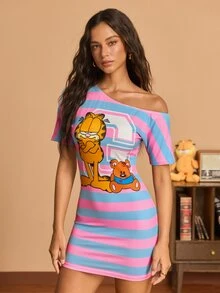 GARFIELD | SHEIN Women's Cartoon Printed Short Dress - Baby Pink - View 3