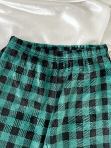 SHEIN 2件組兒童青少年男孩休閒日常百搭舒適黑綠圖案圓領套頭長袖上衣與長褲套裝，秋冬聖誕款 - 彩色 - 查看 5