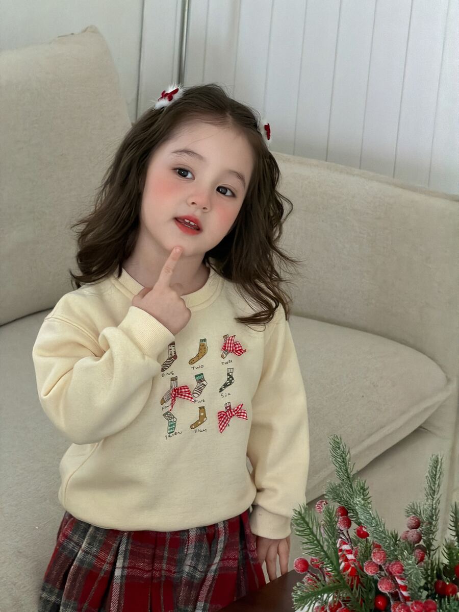 DAZY Sweatshirt Lengan Panjang Berkerah Bulat Motif Pita untuk Bayi/Balita (Perempuan), Musim Gugur/Dingin - Krem - View 1