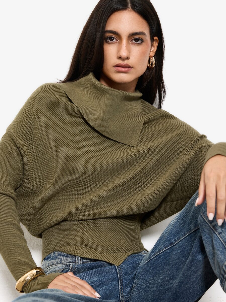 Maija Women's Solid Color Casual Daily Knit Top,Going Out Outfits, Work Outfits For Women,Fall Clothes - Army Green - View 1