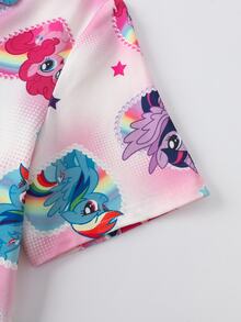 My Little Pony X SHEIN طقم ملابس منزلية للبنات المراهقات بطبعة كرتونية، ملابس علوية بأكمام قصيرة وشورت - أبيض - مشاهدة 4