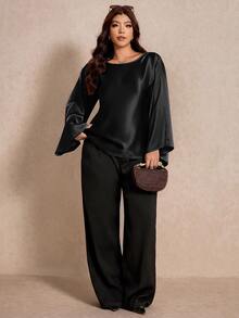 Elaquor Plus Size Women Solid Color Casual Versatile Daily Wear Shirt - Black - View 1