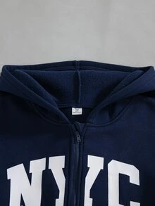青少年女孩 NYC 字母印花拉鍊抓絨連帽外套、白色背心、格紋寬腿褲 3 件套，寬鬆休閒街頭風運動套裝，適合日常穿著 - 灰色 - 查看 8