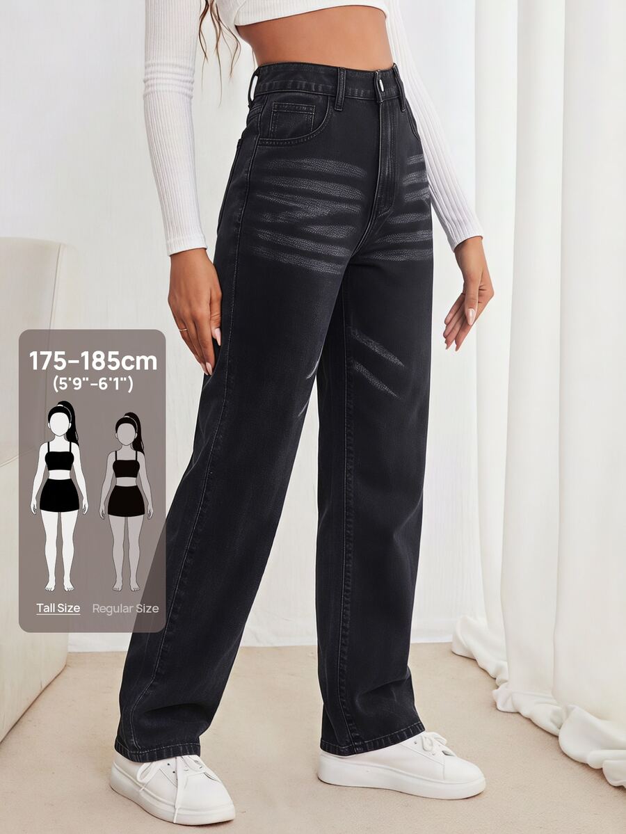 SHEIN Tall 女款休閒日常牛仔褲,附口袋與鈕扣 - 深灰色 - 查看 1