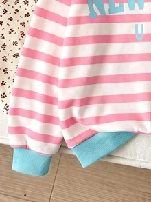 Elladie kids 女童休閒條紋字母印花保暖內裡套頭長袖衛衣，秋冬上衣 - 彩色 - 查看 5