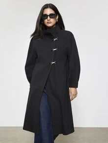 Maija Women's Solid Color Airplane Buckle Placket Long Sleeve Loose Regular Fit Jacket - Black - View 6