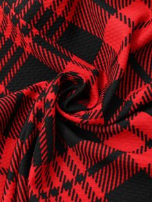 EMERY ROSE Gaun Pendek Wanita Motif Kotak-kotak Leher Bulat Lengan Panjang Pas Badan - Merah - View 8