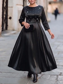 Chikora Plus Size Elegant Elegant Beaded Decor Dress For Date - Black - View 1