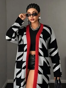 Maweii Plus Size Women's Knitwear Cardigan, Irregular Pattern, Loose Fit, Casual, Autumn/Winter, Halloween - Multicolor - View 4