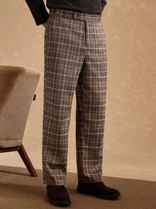 Core Aspect 2026 Spring Summer Men Vintage Brown Plaid Flare Dress Pants, Retro College & Smart Casual Style, Wr - Brown - View 6