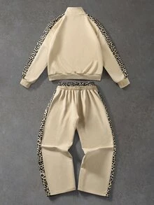 ROMWE MEN 男士秋冬豹紋運動衫夾克與長褲休閒套裝 - 彩色 - 查看 2
