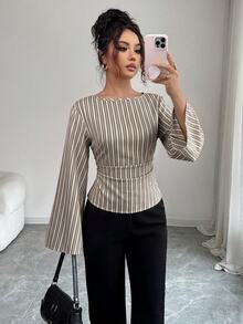 Siren Gaze Women's Striped Casual Daily Wear Shirt - Brown - View 4