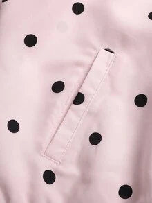 SHEIN 青少年女孩秋季新款波點圖案寬鬆立領夾克外套 - 粉色 - 查看 6