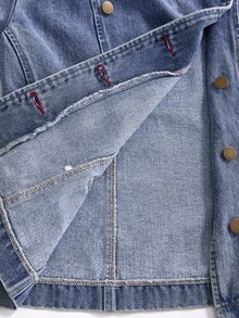 ROMWE Hippie Women's Autumn/Winter Washed Denim Jacket With Contrast Buttonholes - Medium Wash - View 5