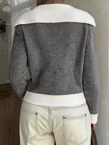 Autumina Women's Casual Young Color-Block Turn Collar Knitted Sweater, Autumn/Winter - Multicolor - View 2