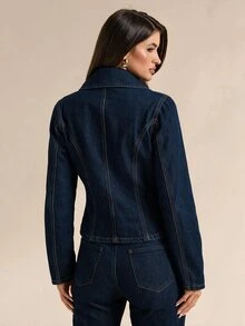 SHEIN BAE Women's Zipper Casual Versatile Everyday Denim Jacket - Blue - View 2