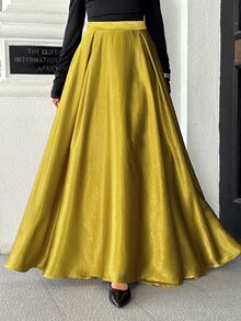 Pariaura Women's Solid Color Pleated Casual Versatile Skirt - Yellow - View 1