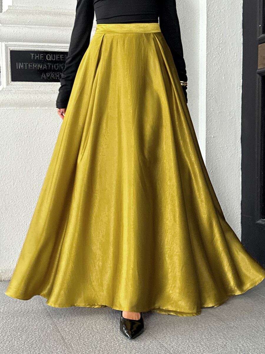 Pariaura Women's Solid Color Pleated Casual Versatile Skirt - Yellow - View 1