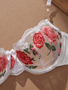 SHEIN 2pcs Women's Lingerie Set, Embroidered Underwire Bra And Panties - Multicolor - View 4